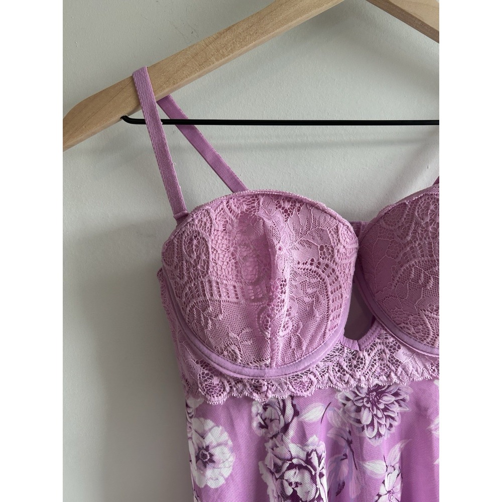 Large Pink Floral Nightgown Lace Bustier Babydoll Sleepwear Sexy Bridal Vibes - Picture 4 of 8